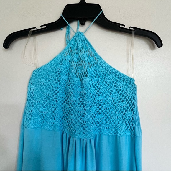 Hula Moon By Jams World Teal Summer Halter Dress Crochet Top Juniors Size Large - Picture 2 of 8